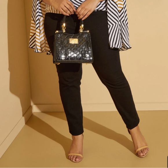 BEBE Dana Monogram Embossed Faux Patent Leather Crossbody Bag Gold-tone Hardware - Picture 4 of 5